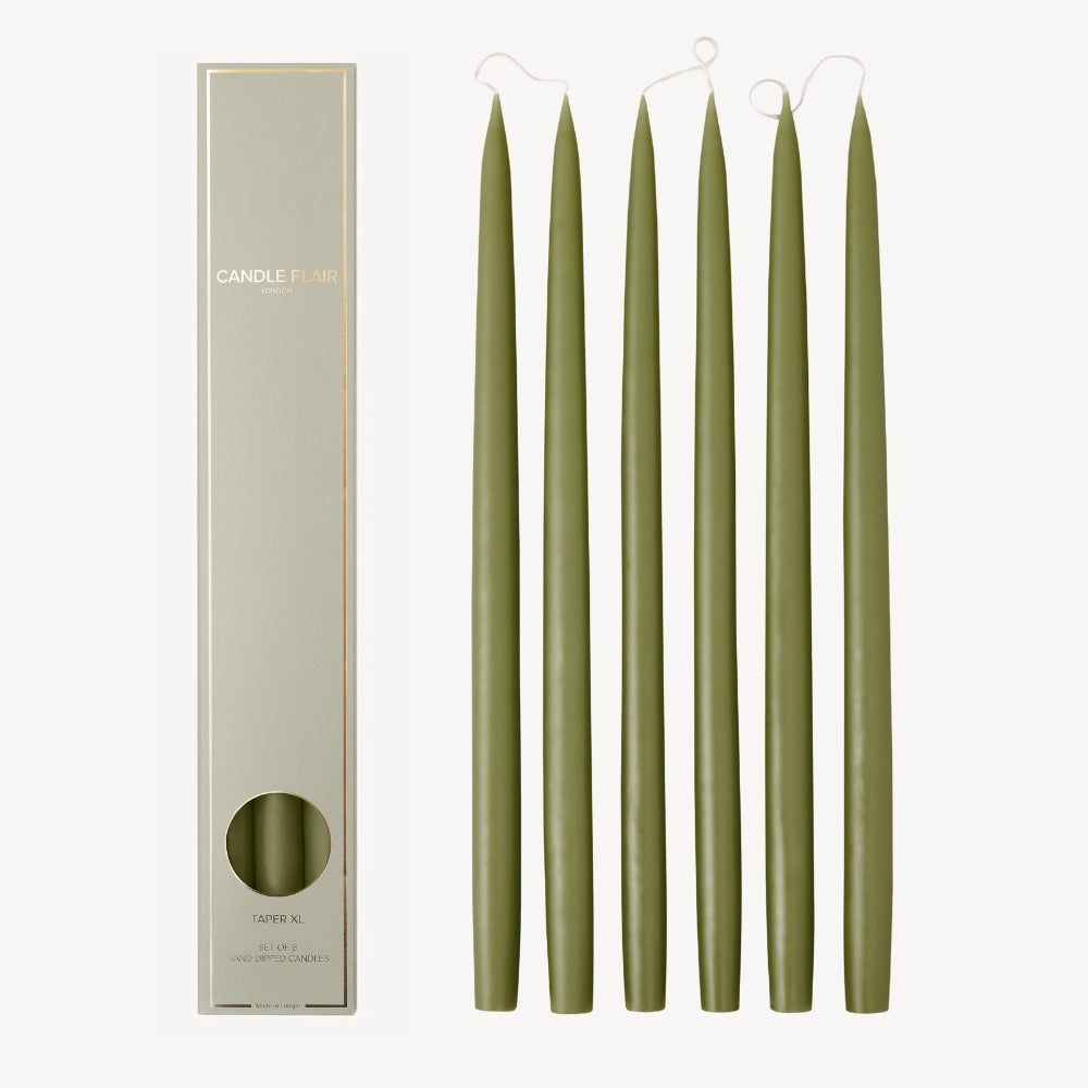 Box of 6 Candles - Taper 45 - Olive Green