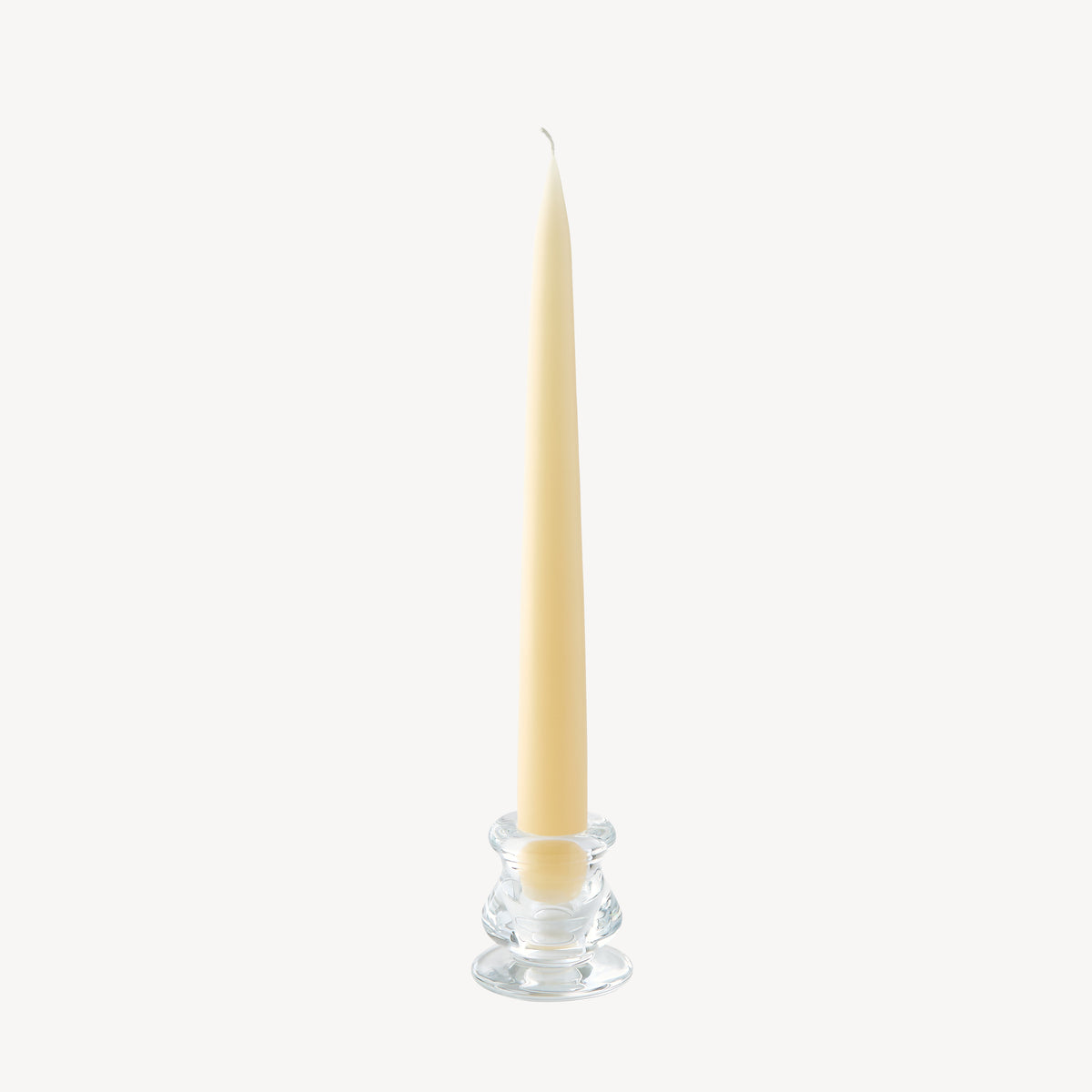 Candle Flair low clear glass taper candle holder with ivory taper
