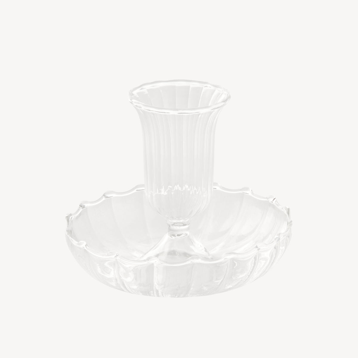 Candle Flair clear glass taper candle holder with a scalloped edge