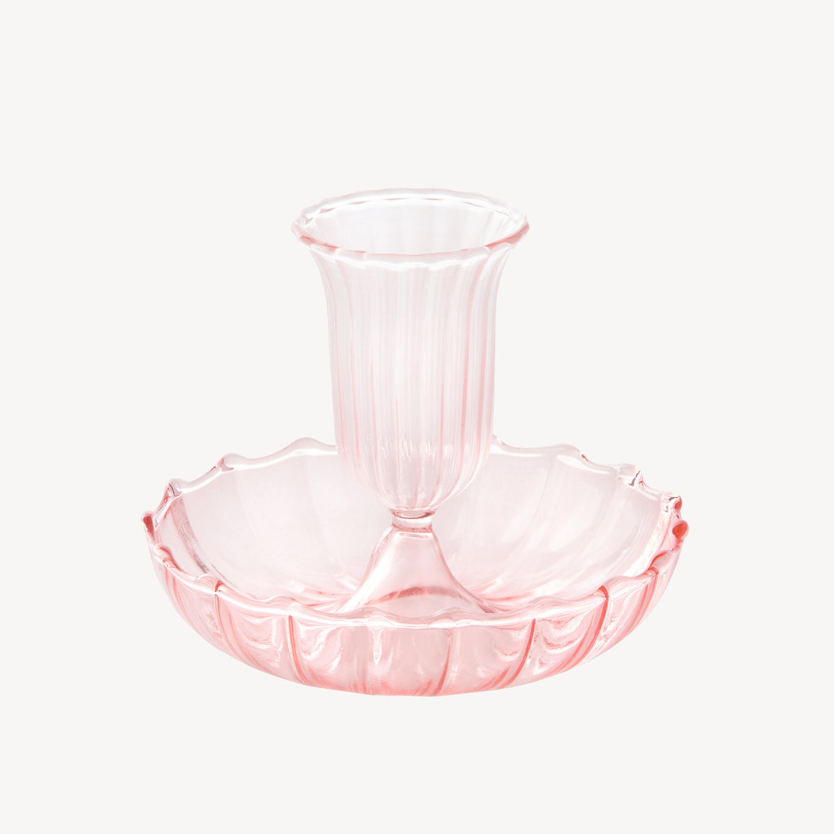 Candle Flair pale pink glass taper candle holder with a scalloped edge
