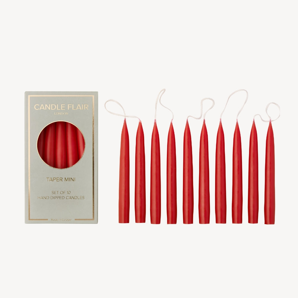 Box of 10 Candles - Taper Mini - Berry Red