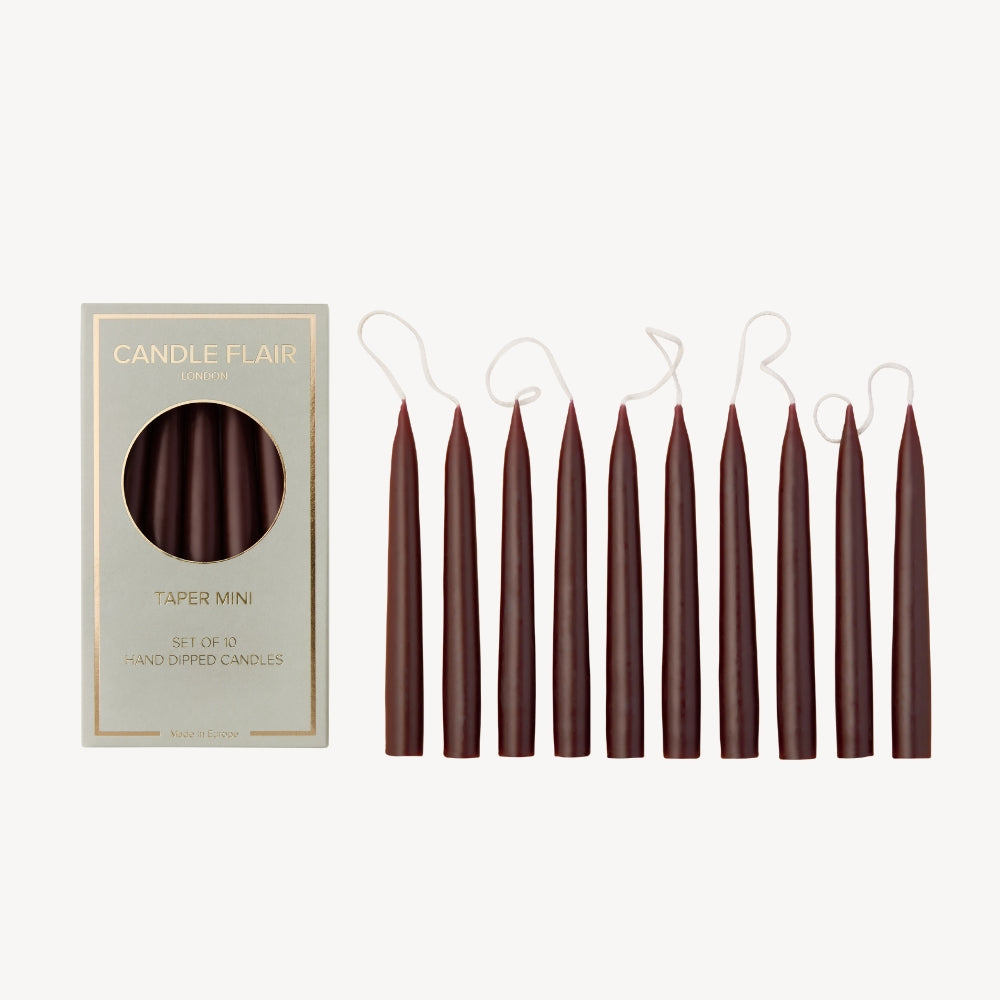 Box of 10 Candles - Taper Mini - Espresso Brown