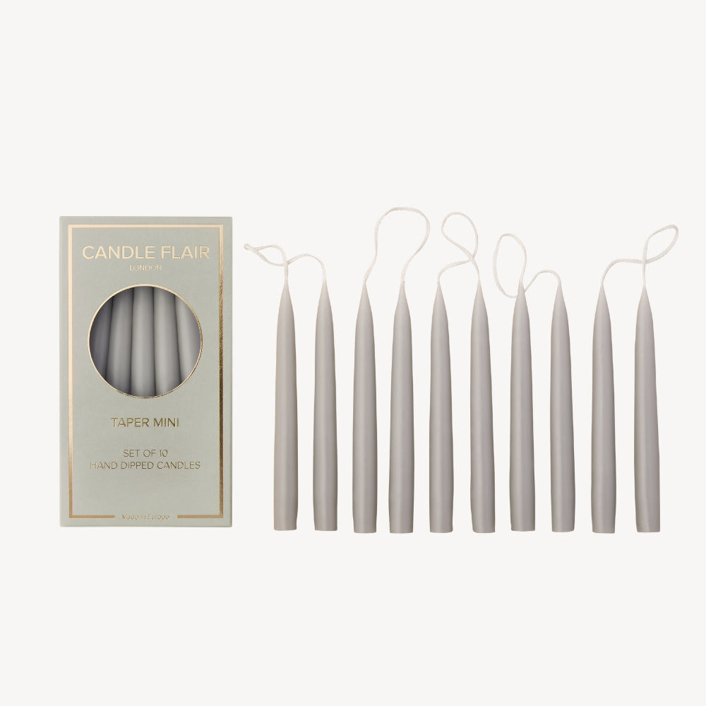 Box of 10 Candles - Taper Mini - Light Grey