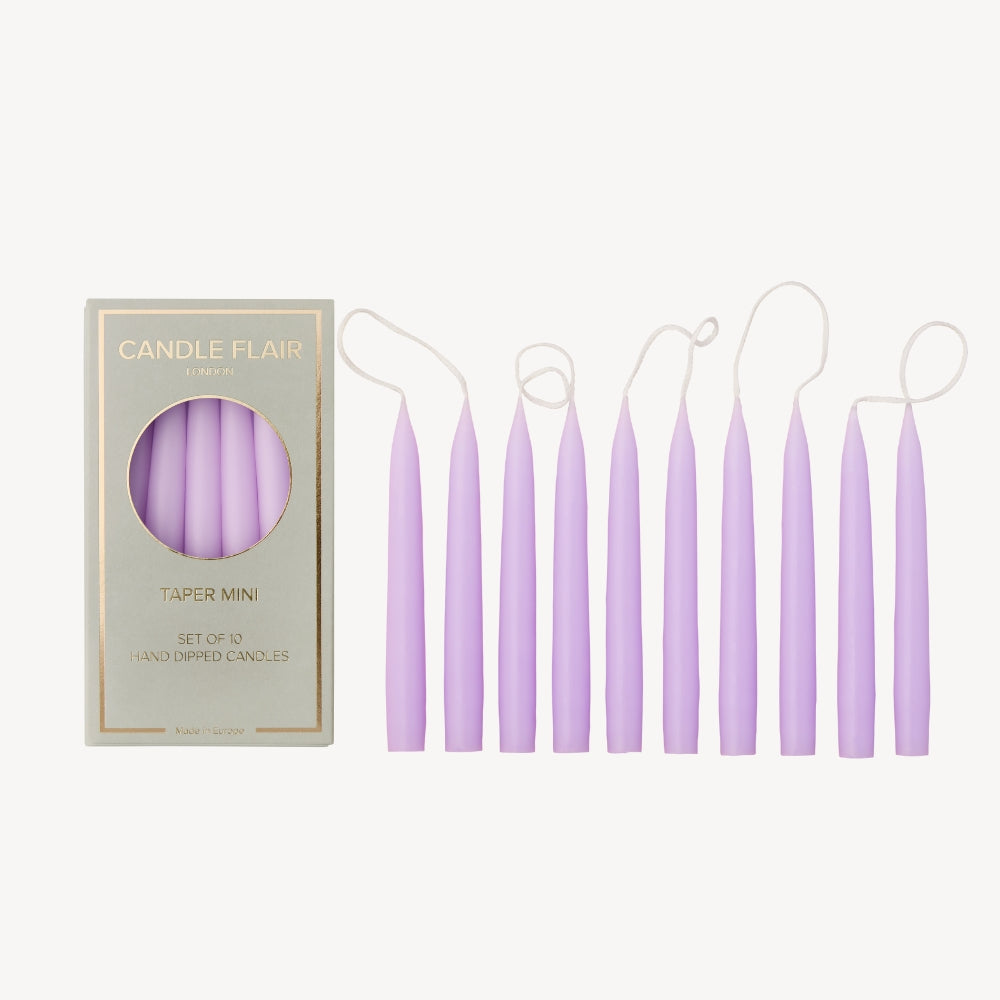 Box of 10 Candles - Taper Mini - Pastel Purple