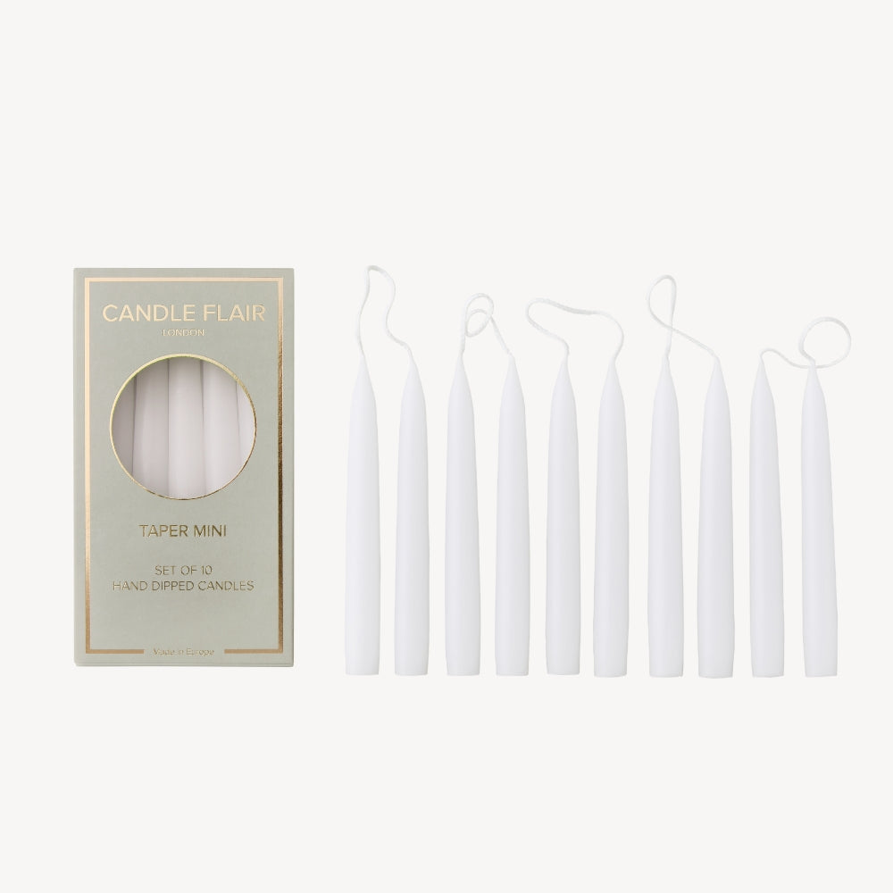 Box of 10 Candles - Taper Mini - White