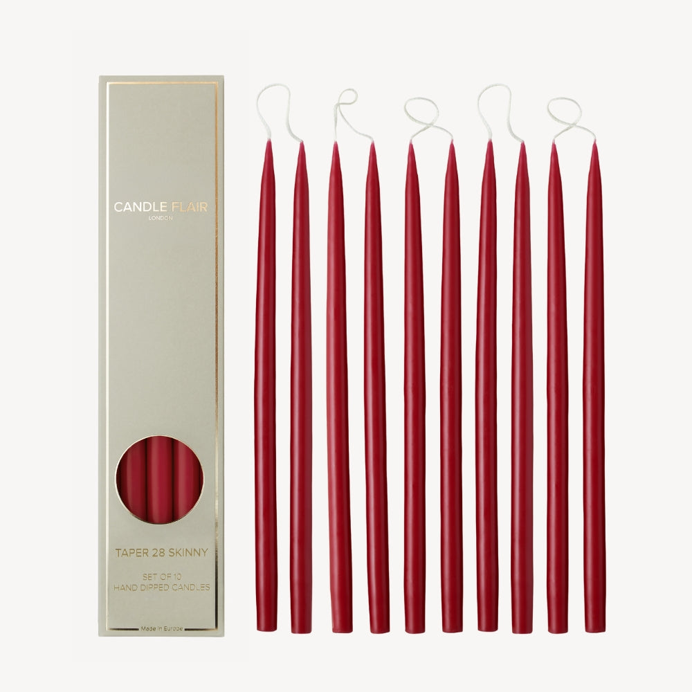 Box of 10 Candles - Taper 28 Skinny - Burgundy Red