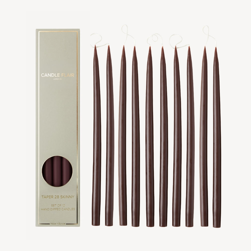 Box of 10 Candles - Taper 28 Skinny - Espresso Brown