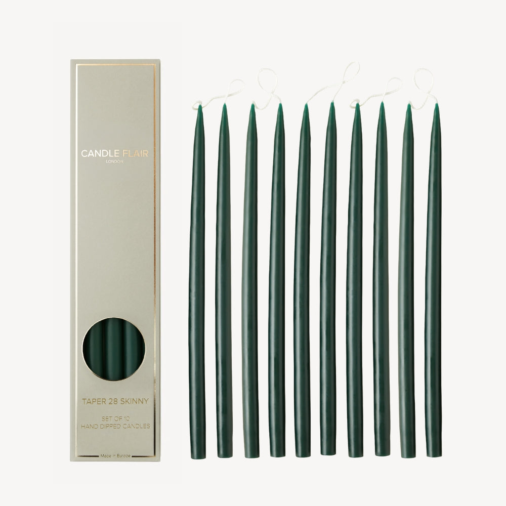 Box of 10 Candles - Taper 28 Skinny - Forest Green
