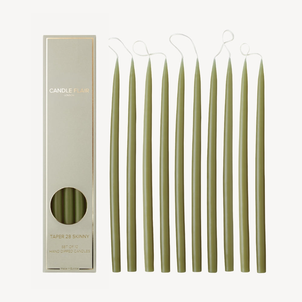 Box of 10 Candles - Taper 28 Skinny - Olive Green
