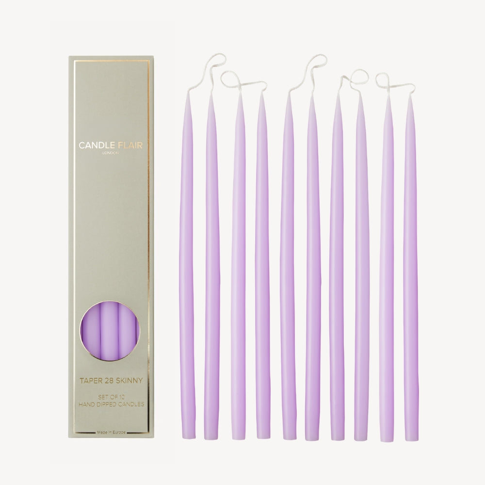 Box of 10 Candles - Taper 28 Skinny - Pastel Purple