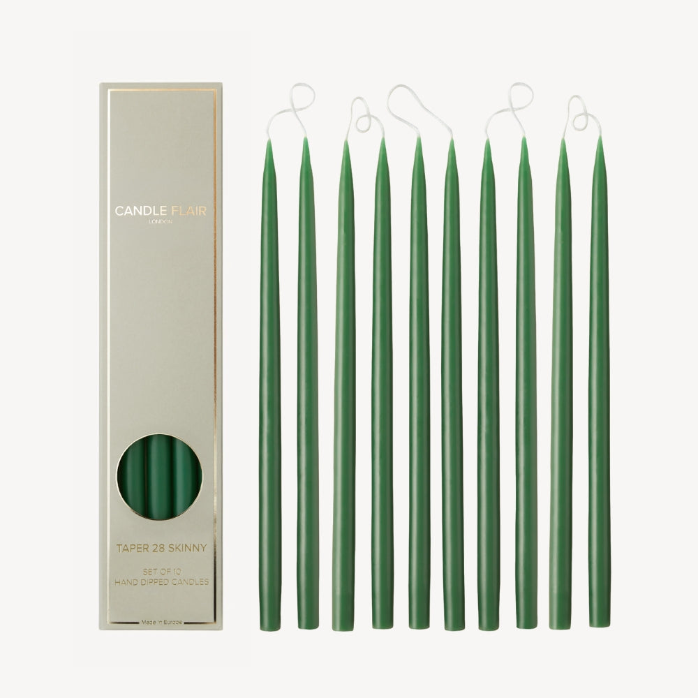 Box of 10 Candles - Taper 28 Skinny - Pine Green