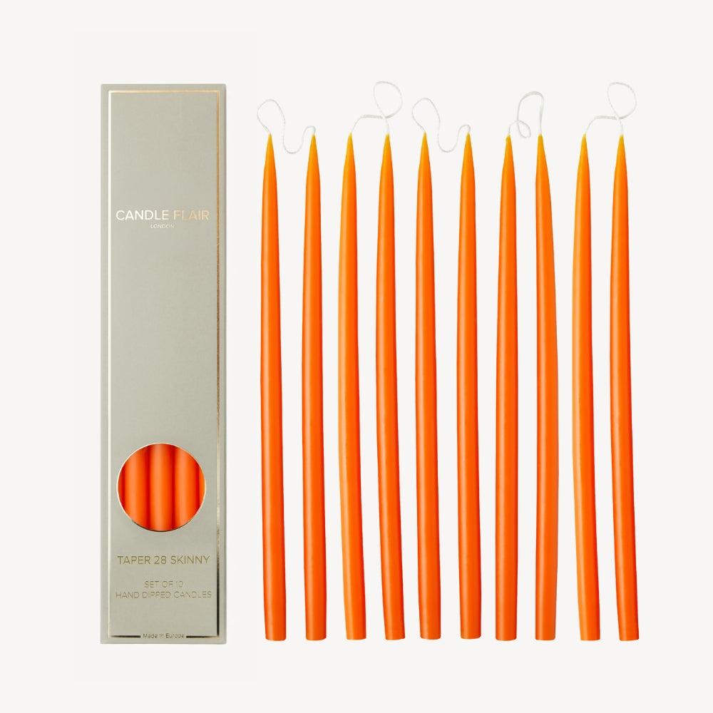 Box of 10 Candles - Taper 28 Skinny - Pumpkin Orange