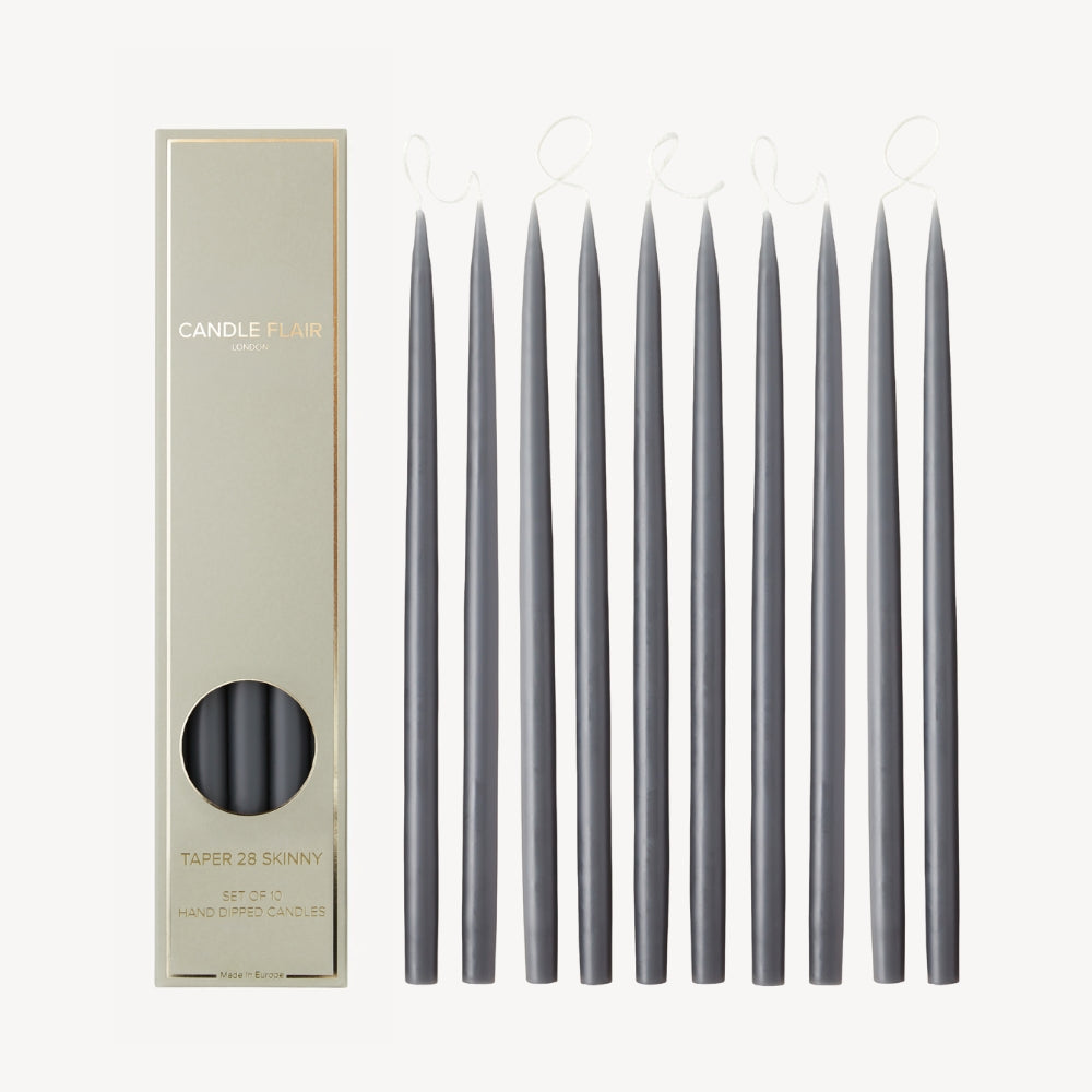 Box of 10 Candles - Taper 28 Skinny - Slate Grey